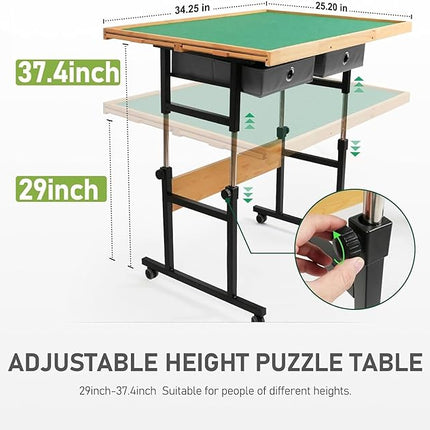 1500 Pieces Puzzle Table with Wheels, with Drawers and Cover, 34.25" x 25.2" Adjustable Height & 45° Tilting, Puzzle Board for Adults