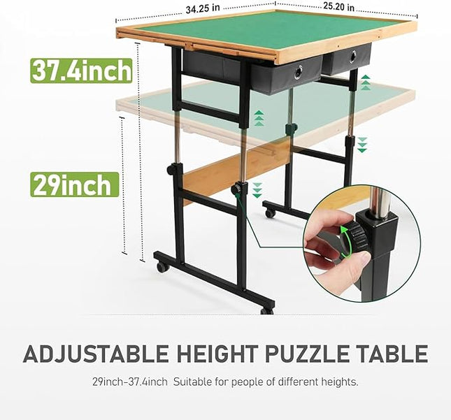 1500 Pieces Puzzle Table with Wheels, with Drawers and Cover, 34.25" x 25.2" Adjustable Height & 45° Tilting, Puzzle Board for Adults