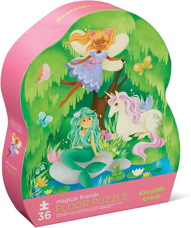 Crocodile Creek 36-Piece Jigsaw Floor Puzzle - Fun Floor Puzzles for Kids Ages 3-5 - Heavy-Duty Shaped Box for Storage - Magical Friends - 24" W x 18" H Finished