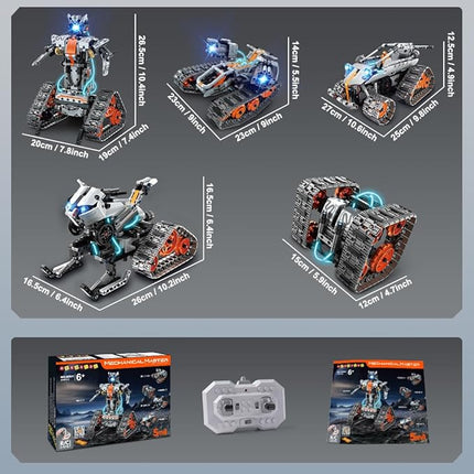 HOGOKIDS 5 in 1 STEM Building Set with LED Light - APP & Remote Controlled Cars Building Toys Kit, RC Robot Tank Sleigh Tracked Racer 604 PCS, Toy Gifts for Kids Boys Girls Ages 6 7 8 9 10 11 12+ Year