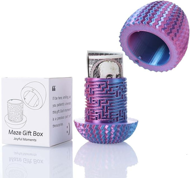 Egg-Shaped Maze Gift Box - Money Box for Cash Gifts, Puzzle Box for Boys & Girls, Easter Gift Box with Hidden Compartments, Easter Present for Birthdays & Special Occasions (Red-Blue Gradient)