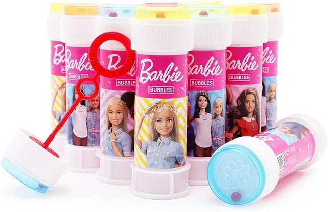 Toyland® Pack of 12 Barbie Bubble Tubs with Wands, 2fl oz Solution & Novelty Maze Lid - Pocket Money & Party Bag Toys
