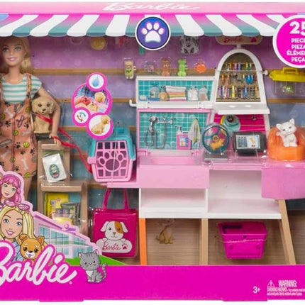 Barbie Doll (11.5-in Blonde) and Pet Boutique Playset with 4 Pets, Color-Change Grooming Feature and Accessories, Great Gift for 3 to 7 Year Olds