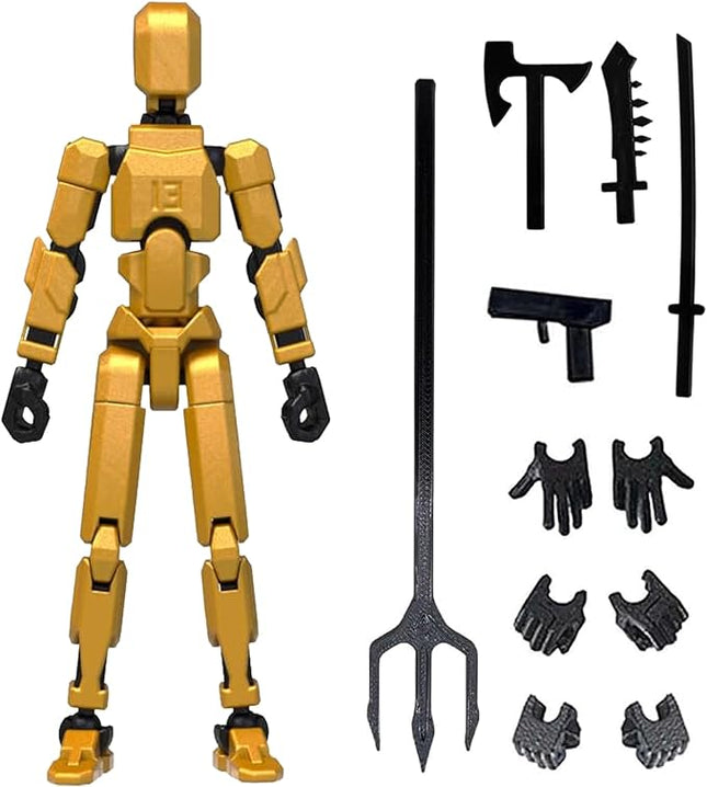 Titan 13 Action Figure, Action Figures, Titan 13 Action Figure 3D Printed Robot Multi-Jointed Movable, Desktop Decorations for Game Lovers（Golden）
