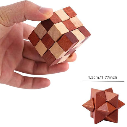 VolksRose 6pcs Wooden Brain Teaser Puzzles, IQ Challenge Puzzle Games, Logic Smart Mind Puzzle Box Lock Toy Removing Assembling 3D Small Puzzle Gift Set for Adults Teenagers Kids, 1.8inch 4.5cm