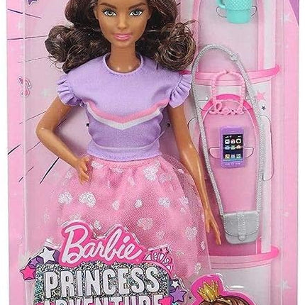 Barbie Princess Adventure Teresa Doll (11.5-inch Brunette) in Fashion and Accessories, with Smart Phone, Purse, Travel Mug and Tiara, Gift for 3 to 7 Year Olds