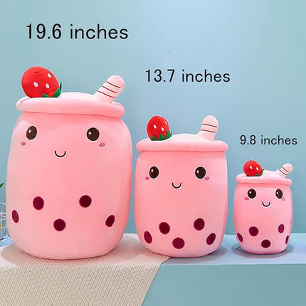 MDXMY Plush Stuffed Bubble Tea Plush Pillow Soft Cute Pearl Milk Tea Hug Pillow (Pink Cream, 19.6 inch)