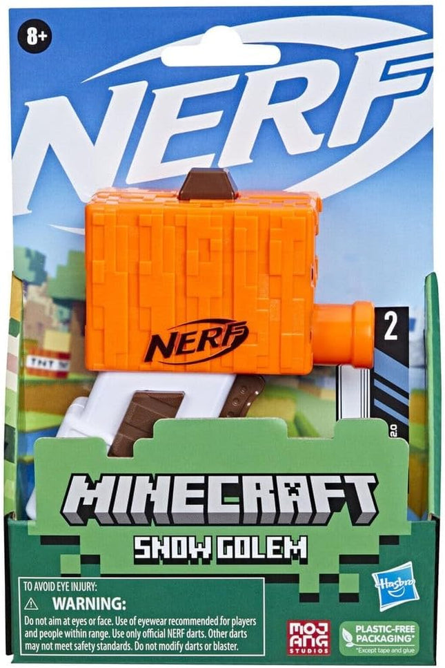 Nerf Microshot Minecraft Snow Golem Mini Blaster, Minecraft Snow Golem Mob Design, 2 Official Nerf Elite Darts with Priming Handle F6132