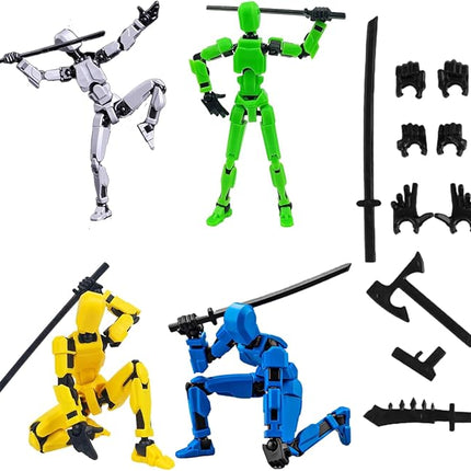 WEAREWE 4PCS 13 Action Figures Se13 Action Figure Multi-Jointed Movable Toy for Kids(DIY Grey-Green-Yellow-Blue)