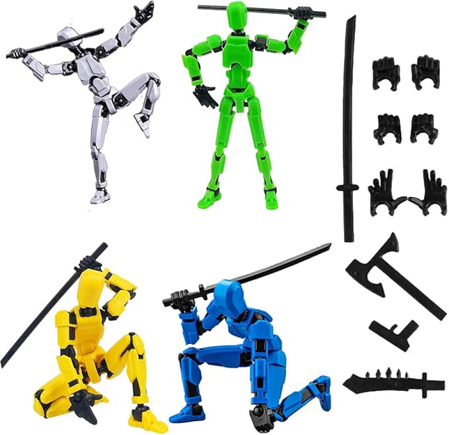 WEAREWE 4PCS 13 Action Figures Se13 Action Figure Multi-Jointed Movable Toy for Kids(DIY Grey-Green-Yellow-Blue)