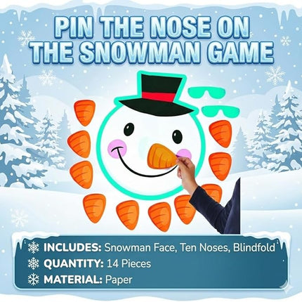 Pin The Nose on The Snowman Christmas Holiday Party Game with Blindfold & Instructions