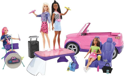 Barbie: Big City, Big Dreams Transforming Vehicle Playset, Pink 2-Seater SUV Reveals Stage, Drum Set & Concert-Themed Accessories, Gift for 3 to 7 Year Olds