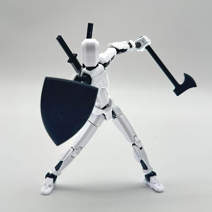 (Assembly Completed) 3D Printed Figure 5.54-inch Dummy13 with Weapon Expansion Set, Full Body Mechanical Movable Toy, Desk Decoration. (White)