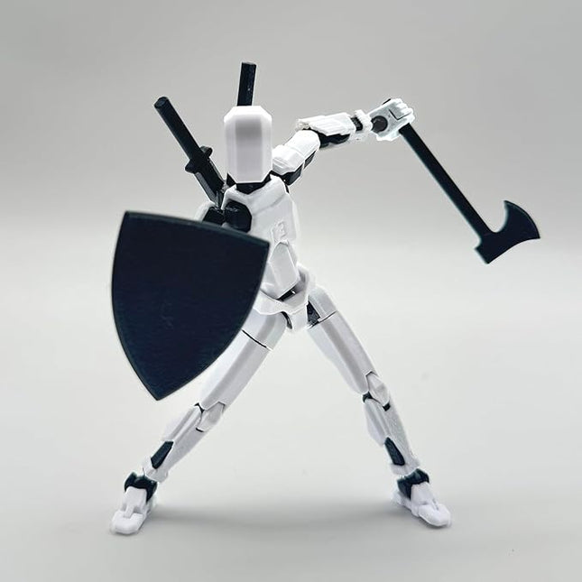 (Assembly Completed) 3D Printed Figure 5.54-inch Dummy13 with Weapon Expansion Set, Full Body Mechanical Movable Toy, Desk Decoration. (White)