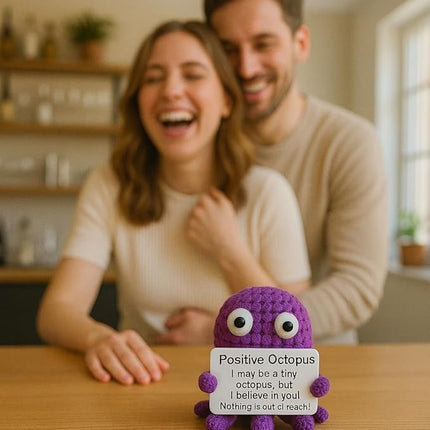 Positive Octopus - Emotional Support Crochet Dolls, Positive Crochet Animals, Emotional Support Plush Gift, Stuffed Animal for Anxiety & Stress Relief