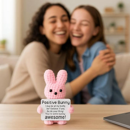 Positive Bunny - Positive Crochet Animals Handmade Emotional Support Crochet Doll Desk Decor Pickle Gifts Emotional Support Plush for Anxiety & Stress Relief