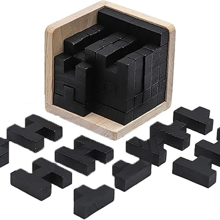 Wooden Brain Teaser Puzzle Cube Wooden Puzzles T-Shaped Jigsaw Logic Puzzle Educational Toy for Kids and Adults by AHYUAN (T and H Shape Black)