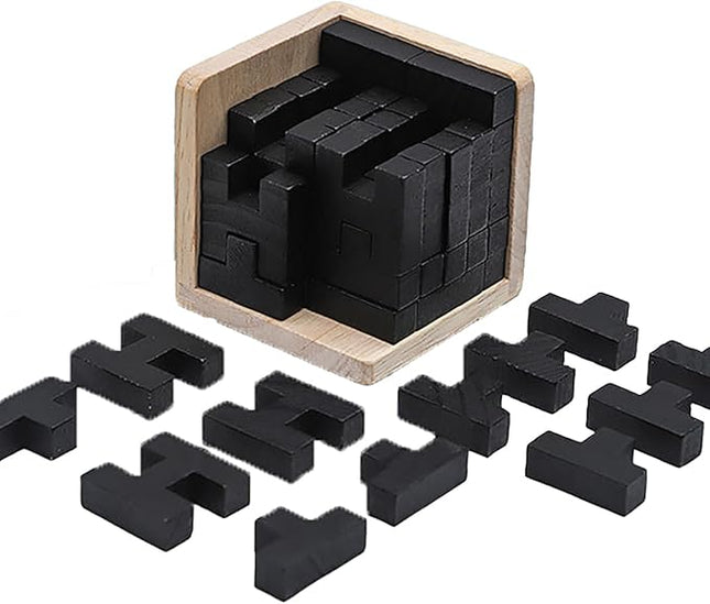 Wooden Brain Teaser Puzzle Cube Wooden Puzzles T-Shaped Jigsaw Logic Puzzle Educational Toy for Kids and Adults by AHYUAN (T and H Shape Black)