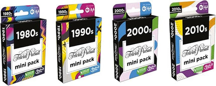 GAMES (EXCL. MONOPOLY) Trivial Pursuit Mini Packs Multipack, Fun Trivia Questions for Adults and Teens Ages 16+, Includes 4 Game Featuring 4 Decades