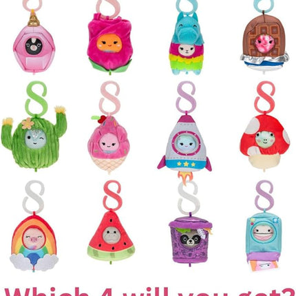 Squishville by Original Squishmallows Style & Play Clips - 4 Pack Mystery Bundle - Clip-On and Link Together - 12 Possibilities Chosen at Random