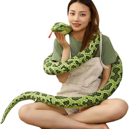 FRANKIEZHOU Realistic Snake Stuffed Animal-78.74" Green Anaconda Plush Toy,Fake Snake,Soft Lifelike Cute,Funny Toys,Tails Plush,Prank Stuff,Boy Toys,Gifts for Friends,Unique Home Decor