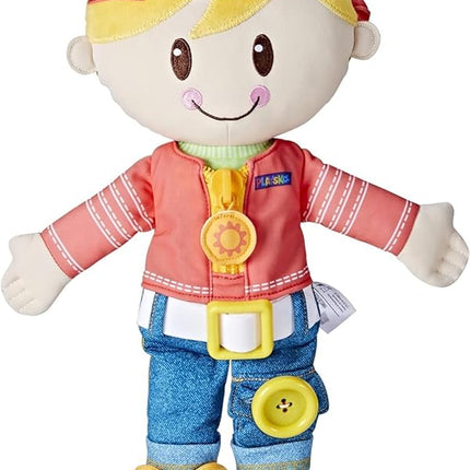 Playskool Dressy Kids Doll with Blonde Hair and Hat, Activity Plush Toy with Zipper, Shoelace, Button, for Kids Ages 2 and Up (Amazon Exclusive)