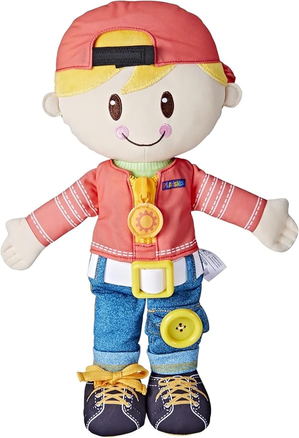 Playskool Dressy Kids Doll with Blonde Hair and Hat, Activity Plush Toy with Zipper, Shoelace, Button, for Kids Ages 2 and Up (Amazon Exclusive)