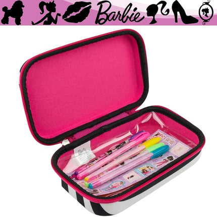 Innovative Designs Barbie Pencil Case Set with Stickers and Gel Pens for Kids, Molded with Zip Closure, Pink