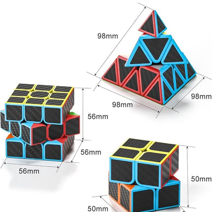 Vdealen Speed Cube Set, 2x2x2 3x3x3 Pyramid Magic Cube Set, Puzzle Cube Toys Birthday Party Christmas Stocking Stuffers Gift for Kids Teens Adults(Carbon Fiber Sticker)