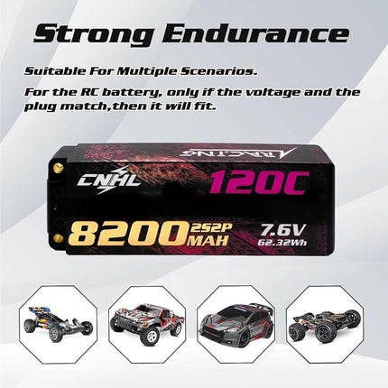 CNHL 2S Lipo Battery 8200mAh High Voltage 120C 7.6V Hard Case Lipo Battery with 5.0 Bullet-EC5 Plug for RC Car Truck Boat Crawler