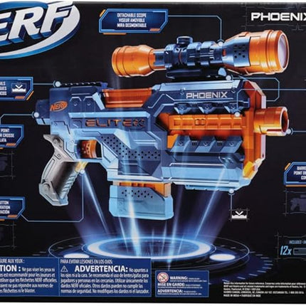 Nerf Elite 2.0 Phoenix CS-6 Motorized Blaster, 12 Official Darts, 6-Dart Clip, Scope, Tactical Rails, Barrel and Stock Attachment Points
