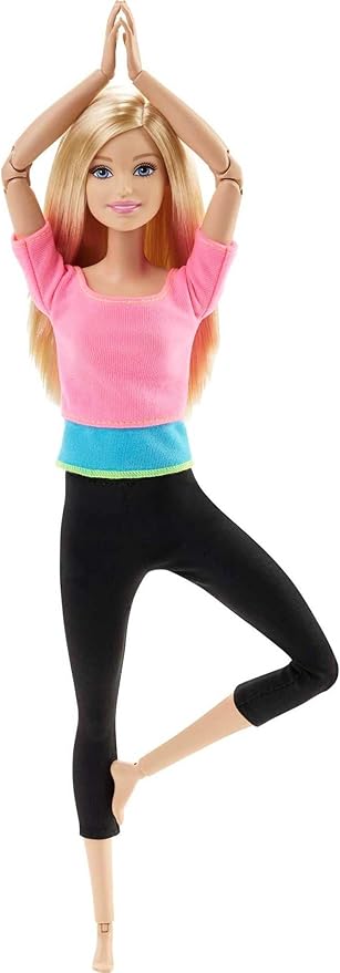 Barbie Made To Move Doll, Ultra-Posable, 22 Points To Bend, Black Leggings, Color-Blocked Top, Long Blond Hair