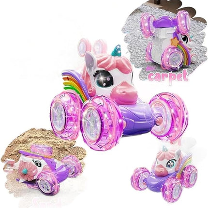 Unicorn Remote Control Car for Girls,Rechargeable 360°Stunt RC Cars Rotation 4WD Remote Cars with LED Lights,Fun Indoor Outdoor Toys for Kids,Chritmas Birthday Gift for 3 4 5 6 Year Old Girl