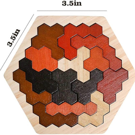 Skrtuan Wooden Hexagon Puzzle for Kids & Adults, Montessori STEM Educational Toy with Colorful Shapes, Logic IQ Brain Teaser Game for Kids, Geometry Tangram Gift