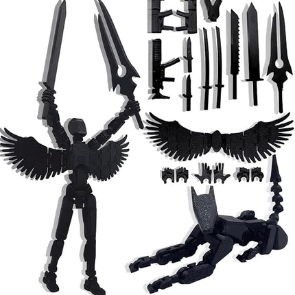 T13 Action Figures Set (Assembly Completed) Dummy 13 Titan 13 Robot Action Figure 3D Printed Robo Multi-Jointed Movable Action Figure Toy with Full Articulation (Pure Black Figure + Dog)