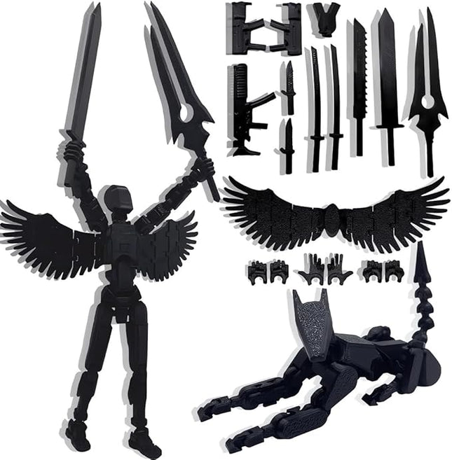 T13 Action Figures Set (Assembly Completed) Dummy 13 Titan 13 Robot Action Figure 3D Printed Robo Multi-Jointed Movable Action Figure Toy with Full Articulation (Pure Black Figure + Dog)