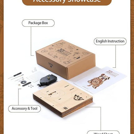 3D Wooden Puzzles for Adults, 3D Puzzles Bulldog Clock(with Pendulum) 32Pcs, Beginners Wooden Puzzle for Adults Teens Home Wall Decor Gift for Women Men