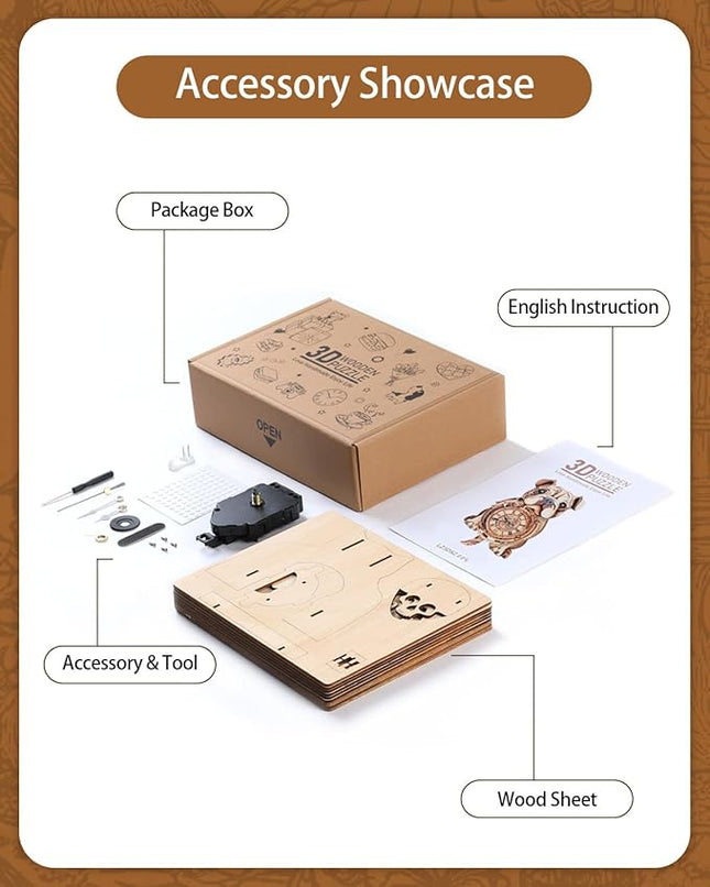 3D Wooden Puzzles for Adults, 3D Puzzles Bulldog Clock(with Pendulum) 32Pcs, Beginners Wooden Puzzle for Adults Teens Home Wall Decor Gift for Women Men