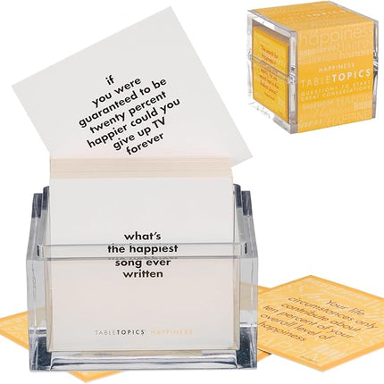TableTopics Happiness Question Card Game - 135 Conversation Starter Cards with Tips, Ideas, & Quotes to Spark Meaningful Discussions with Adults at Dinner Parties, Girls’ Nights, and More