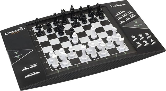 Lexibook, Chessman® Elite, Interactive Electronic Chess Game +, 64 Levels of Difficulty, LEDs, Family Child Board Game, Black/White, CG1300