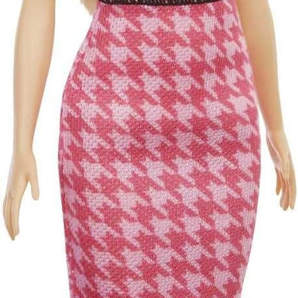 Barbie Fashionistas Doll #169 with Long Blonde Hair, Houndstooth Crop Top & Skirt & Accessories Including Platform Shoes & 2 Barrettes