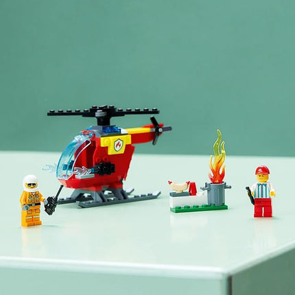 LEGO City Fire Helicopter Toy 60318 for Preschool Kids, Boys and Girls 4 Plus Years Old, with Firefighter Minifigure & Starter Brick