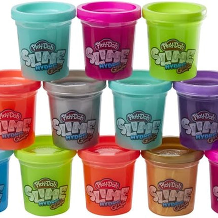 Play-Doh Slime HydroGlitz 12 Multipack of Assorted Metallic Colors for Kids 3 Years and Up, Slippery and Smooth Texture, Non-Toxic