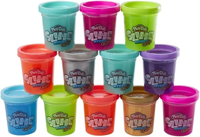 Play-Doh Slime HydroGlitz 12 Multipack of Assorted Metallic Colors for Kids 3 Years and Up, Slippery and Smooth Texture, Non-Toxic