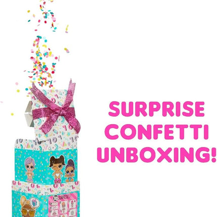 L.O.L. Surprise! Confetti Pop Birthday Sisters- with Collectible Doll, Lil Sister, 10 Surprises, Confetti Surprise unboxing, Accessories, Limited Edition Doll, Present Box Packaging