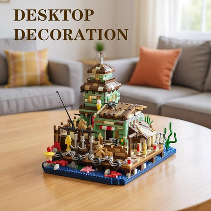 Wooden Fishing Lighthouse House Building Blocks,Village Store Mini Building Blocks Set, Construction Model for Adults Teens Kids Boys Girls 14+