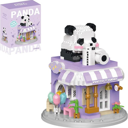 Street View Photo Studio Mini Building Blocks,878 Pieces Cute Panda Animal Micro Building Sets,Simulation Architecture Construction Toy,Creative Gifts for Adults Teens 12+