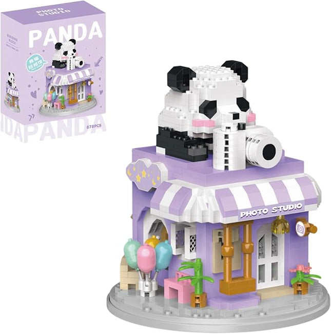 Street View Photo Studio Mini Building Blocks,878 Pieces Cute Panda Animal Micro Building Sets,Simulation Architecture Construction Toy,Creative Gifts for Adults Teens 12+