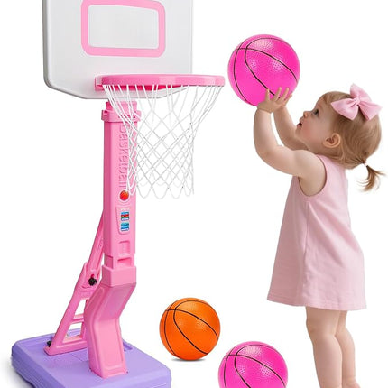 Toddler Girl Basketball Hoop Indoor Pink Adjustable Mini Basketball Goal with Ball Pump for Outdoor Poolside Toys Backyard Game Outside Basketball Toy for Kids Age 1-3 3-5 6 7 4-8 Birthday Gift