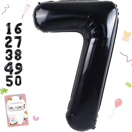 Smlpuame 40 inch Number Balloon 0-9 Black Large Number 7 Balloons,Digital Balloons for Birthday Party Celebration Decorations Supplies, Helium Foil Number Balloons for Wedding Anniversary
